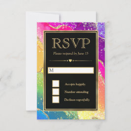 Cartão RSVP Casamento Elegante com Arco-íris Glitter Ágata e O