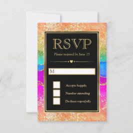Cartão RSVP Casamento Elegante com Arco-Íris Glitter Ágata e O