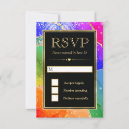 Cartão RSVP Casamento Elegante com Arco-Íris Glitter Ágata e O