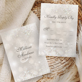 Cartão RSVP Casamento Elegante com Brilho Prata Champanhe