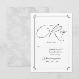 Cartão RSVP Casamento Elegante com Caligrafia Vintage e Renda