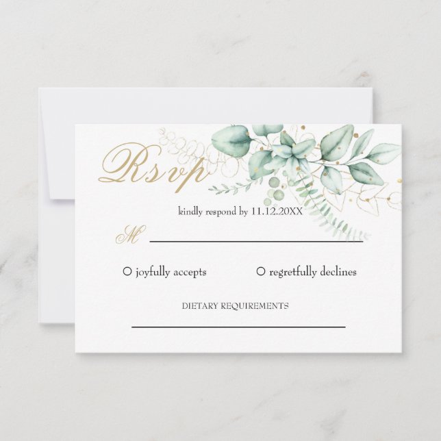 Cartão RSVP Casamento Elegante com Eucalipto Verde (Frente)