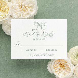 Cartão RSVP Casamento Elegante com Laço Verde Sálvia