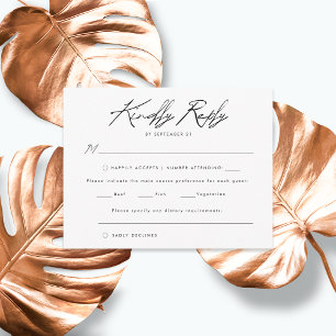 Cartão RSVP Casamento Elegante com Letra Manuscrita Preta e Br