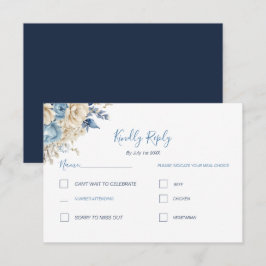 Cartão RSVP Casamento Elegante com Rosa Azul e Marfim