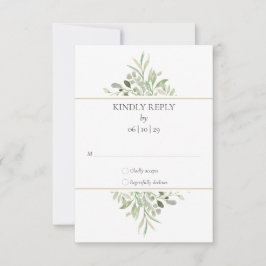 Cartão RSVP Casamento Elegante com Vegetação em Aquarela