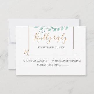 Cartão RSVP Casamento Elegante com Verde de Eucalipto