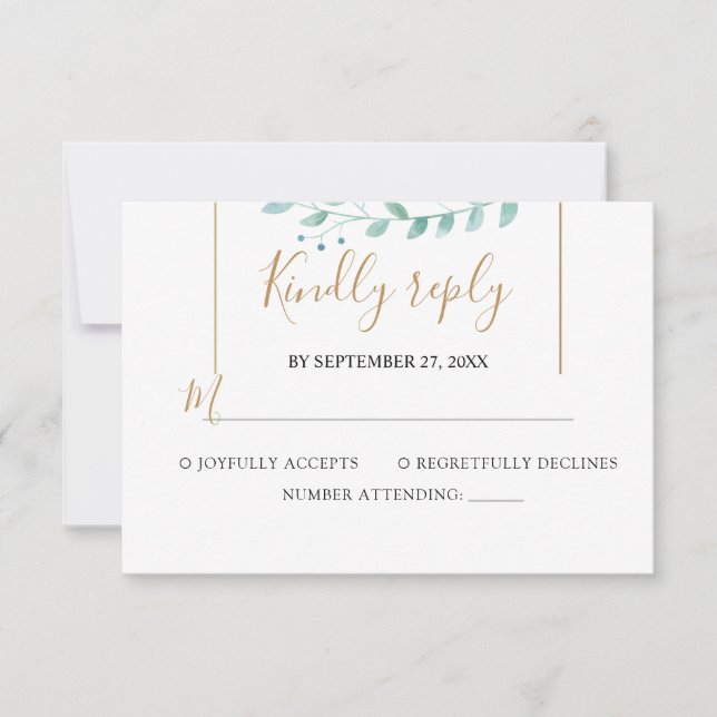 Cartão RSVP Casamento Elegante com Verde de Eucalipto (Frente)