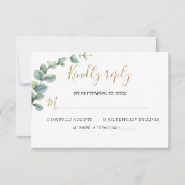 Cartão RSVP Casamento Elegante com Verde de Eucalipto