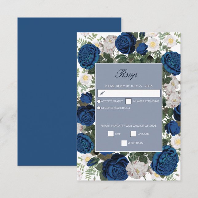 Cartão RSVP Casamento Elegante De Aquarela Azul Moderno (Frente/Verso)