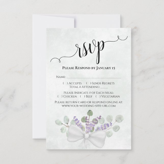 Cartão RSVP Casamento Elegante De Aquarela Eucalyptus E Lavand (Frente)