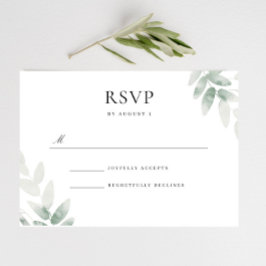 Cartão RSVP Casamento Elegante de Aquarela Verde Folha