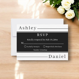 Cartão RSVP Casamento Elegante De Bandas Negras E Brancas Mode