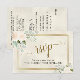 Cartão RSVP Casamento Elegante de Boho Pálido ou Rosas Branca