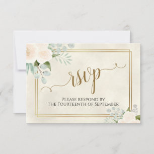 Cartão RSVP Casamento Elegante de Boho Pálido ou Rosas Brancas