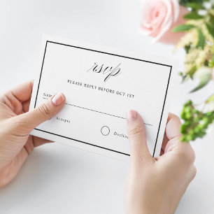 Cartão RSVP Casamento Elegante de Borda Branca e Negra