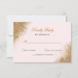 Cartão RSVP Casamento Elegante de Brilhante Dourado Glitter Sp