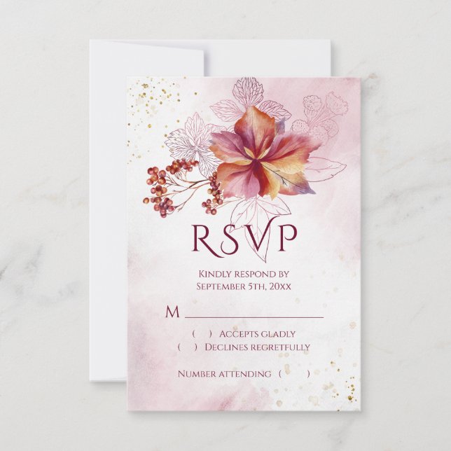 Cartão RSVP Casamento Elegante de Buquê de Queda de Água da Bu (Frente)