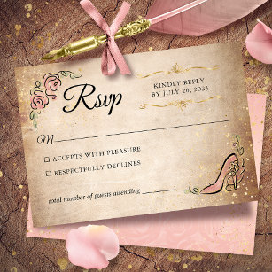 Cartão RSVP Casamento Elegante de Calçado Princesa Rosa e Dour