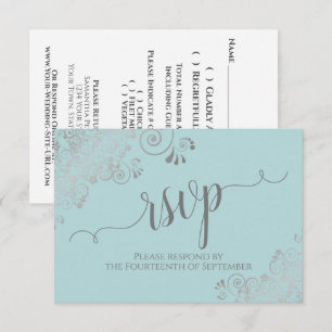Cartão RSVP Casamento Elegante De Caligrafia De Mint Teal Silv