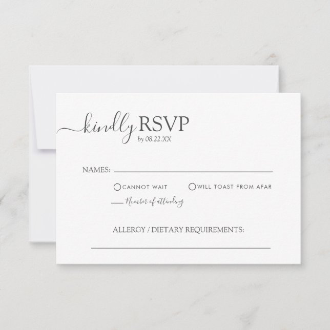 Cartão RSVP Casamento Elegante De Cinzas Minimalistas Simples (Frente)
