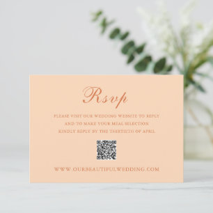 Cartão RSVP Casamento elegante de código QR de Peach clássico