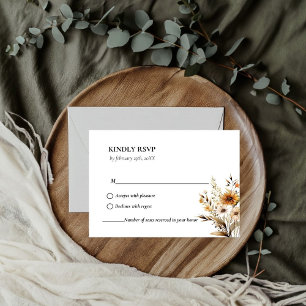 Cartão RSVP Casamento Elegante de Flor Botânica Branca e Preta