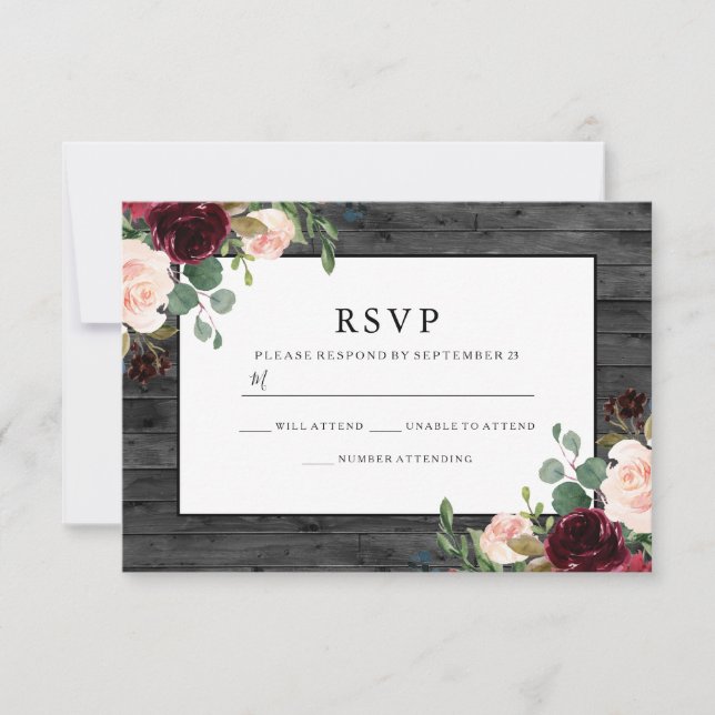 Cartão RSVP Casamento Elegante de Flores de Carvões Russos (Frente)