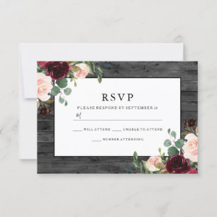 Cartão RSVP Casamento Elegante de Flores de Carvões Russos