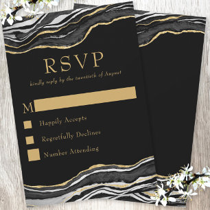 Cartão RSVP Casamento Elegante de Glitter Dourado de Agato de 