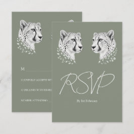 Cartão RSVP Casamento Elegante de Guepardo Branco Salvia Estil