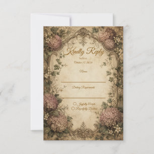 Cartão RSVP Casamento Elegante de Hortênsias Vintage
