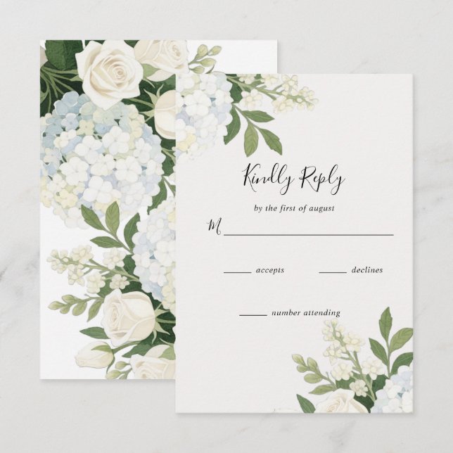Cartão RSVP Casamento Elegante de Hydrangea Rosa White (Frente/Verso)