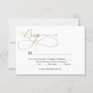 Cartão RSVP Casamento Elegante de Ivory e Caligrafia Dourada
