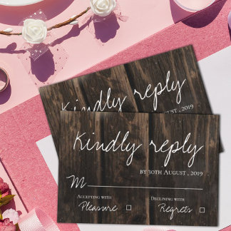 Cartão RSVP Casamento Elegante De Madeira Rústica