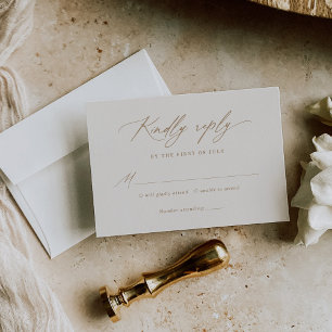 Cartão RSVP Casamento elegante de marfim e caligrafia Dourada