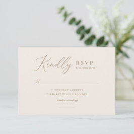 Cartão RSVP Casamento elegante de marfim e caligrafia Dourada