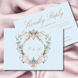 Cartão RSVP Casamento Elegante De Monograma Azul Da Era Da Reg