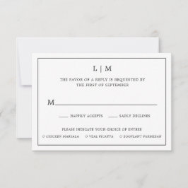 Cartão RSVP Casamento elegante de monograma branco e preto sim