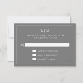 Cartão RSVP Casamento Elegante de Monograma de Cinzas Escuras 