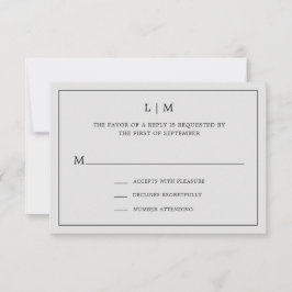 Cartão RSVP Casamento Elegante De Monograma De Cinzas Simples