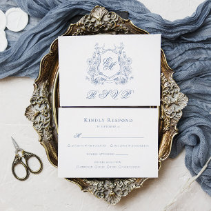 Cartão RSVP Casamento Elegante de Monograma de Peste Floral Az