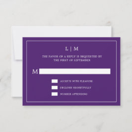 Cartão RSVP Casamento elegante de monograma roxo simples