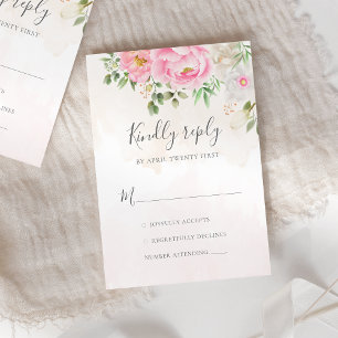 Cartão RSVP Casamento Elegante De Peões Florais De Cor D'Águ
