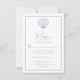Cartão RSVP Casamento Elegante de praia Azul Seashell Dusty