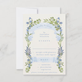 Cartão RSVP casamento elegante de primavera azul e verdejante