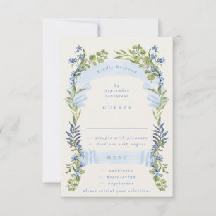 Cartão RSVP casamento elegante de primavera azul e verdejante