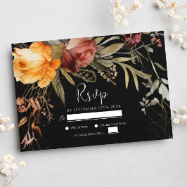 Cartão RSVP Casamento Elegante de Queda Negra Floral