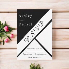 Cartão RSVP Casamento Elegante De Ricos Brancos E Pretos