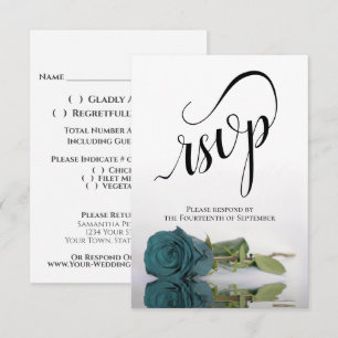Cartão RSVP Casamento Elegante De Rosa Teal De Longa Etapa